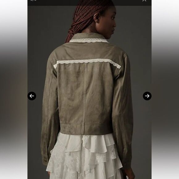 Anthropologie x Dolan Left Coast Lace-Trim vegan Suede Jacket Green Size L boho - Picture 3 of 12